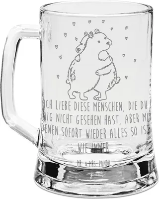 Produktbild von Mr. & Mrs. Panda Krug Eisbär Umarmen - Transparent - Geschenk, Bierkrug Mit Gravur, Bierhumpen, Humpen, Lustige Sprüche, Glaskrug, Glas