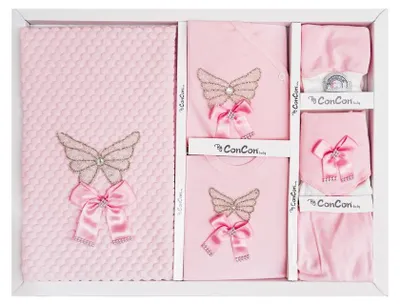 Produktbild von Schmetterling Baby Erstausstattungspaket 10-teilig aus 100% Baumwolle - Neugeborenen Set Rosa