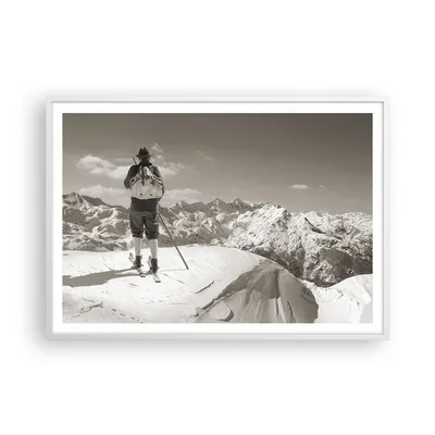 Produktbild von Gerahmtes Poster - Weißer Rahmen - Skifahrer Bayern Sepia - 100x70 cm - Wand Bild - Wanddeko - Wandbilder - Kunstposter - Wandposter - Bilderrahmen - Bilder - Kunstdruck - Wandbild - P2WAA100x70-4192