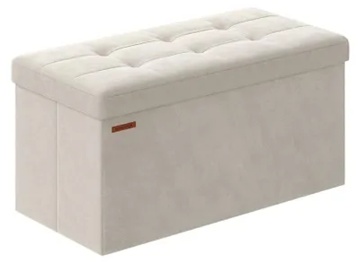 Obrázok produktu pre Úložná lavica v krémovej farbe – čalúnená sedacia lavica – MDF, zamat, pena – 38 x 76 x 38 cm