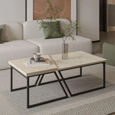 Produktbild von Skye Decor, Verona P0024623 - Travertine, Couchtisch-Set, Travetine, 100% MELAMINBESCHICHTETE SPANNPLATTE, 60-80 x 60 x 38,8 cm