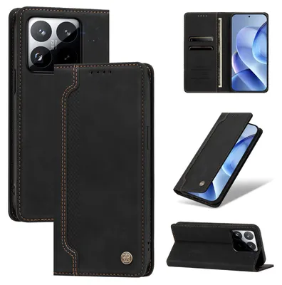 Produktbild von Handyhülle für Xiaomi 15T, Leder Wallet Klapphülle mit Standfunktion, Stoßfeste Schutzhülle Schwarz