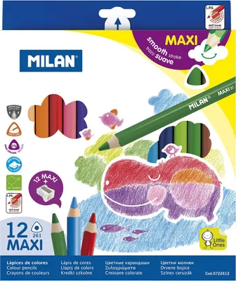 Zdjęcie produktu dla Kolorowe ołówki 12 kolorów MAXI trójkątne MILAN