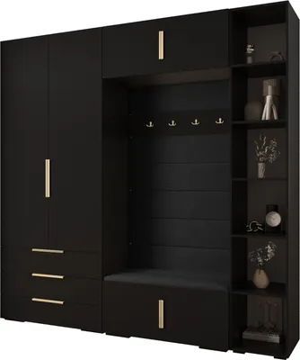Produktbild von MEBLE KRYSPOL Inova 1 Möbelset Garderobe, 236,7x240x47cm - Schwarz, Manila 18, Gold