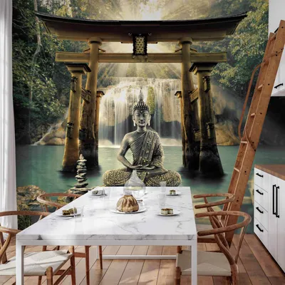 Produktbild von Vlies Fototapete - Buddha Smile 300x210 cm Orient p-A-0033-a-b