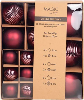 Produktbild von Inge‘s Christmas Decor 15333 P418, Kugel-Weihnachtsschmuck, Glas, Rot, 16 Stück(e)