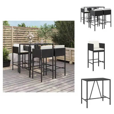 Image de vidaXL Ensemble bar de jardin 5 pièces avec coussins noir poly rotin - Ensemble de meubles de jardin