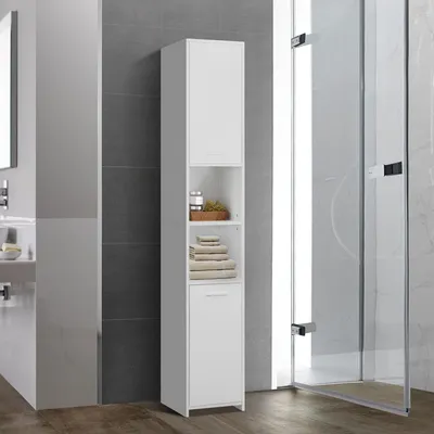 Badschrank 30x190x30 cm, 6 Böden, 2 Türen, Weiß, MDF