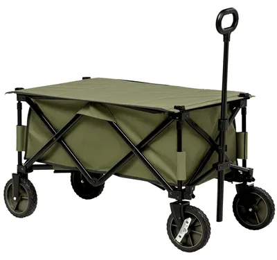 Produktbild von Faltbarer Gartenwagen mit 4 R?dern, abnehmbarer Plane, Teleskopgriff, verstellbarer Neigung und 5 Aufbewahrungstaschen