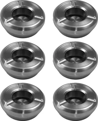Produktbild von 6 Stück Windaschenbecher Aschenbecher mit abnehmbaren Deckel aus Edelstahl ø 9,8cm