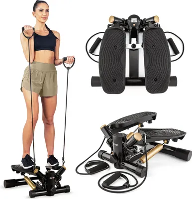 Produktbild von Gymtek® Stepper, Drehstepper inkl. Expanderbänder (Power Ropes) - mit LCD-Bildschirm, Schrittzähler und Kalorienzähler - Fitness, Pilates, Workout