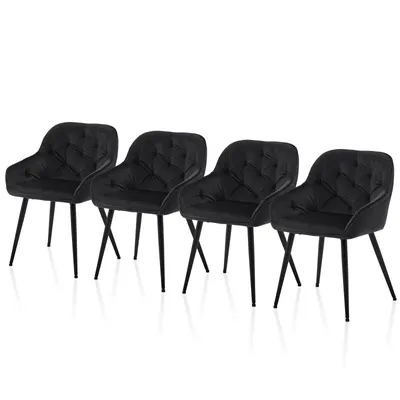 Image de CIPOP Chaises de salle à manger, lot de 4 chaises en velours, avec accoudoirs et pieds en métal,Noir