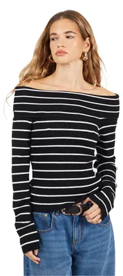 Produktbild von Brave Soul - Pullover für Damen, Schulterfrei WH554 (M) (Schwarz/Cremefarbe)