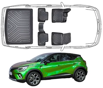 Produktbild von 3D Fußmatten & Untere Kofferraumwanne Auto Set Kompatibel mit Renault Captur 2.Gen 2019 - 2024
