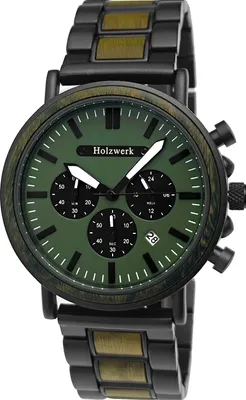 Produktbild von Holzwerk HERSBRUCK Herren Edelstahl & Holz Uhr Chronograph mit Datum, grau, grün