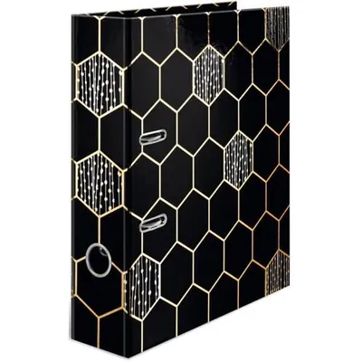 Produktbild von HERMA Ordner A4 Schwarz Gold, 7 cm breit, Kinder Ringordner mit Edel Muster, bunter Aktenordner mit glänzender Veredelung für Jungen und Mädchen, 7016