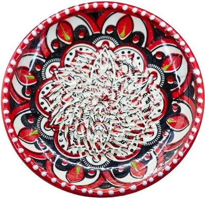 Produktbild von Keramische rasp/schleifer - ideal für Ingwer, Parmesankäse - in Rot, Weiß und Schwarz mit Blumenmuster - Durchmesser: 12 cm - handgefertigt und handbemalt - Handgemacht in Spanien