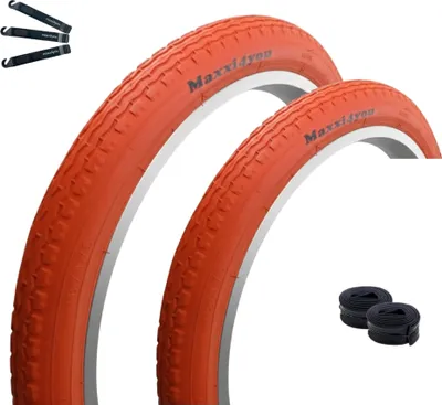 Produktbild von maxxi4you 2 x Fahrradreifen HY-145 in Rot 47-355 (18" x 1.75) + 2 x Passende Schläuche AV inkl. maxxi4you Reifenheber