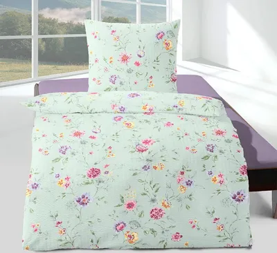 Produktbild von Traumschlaf Seersucker Bettwäsche Wildblumen lind 135x200 cm + 80x80 cm