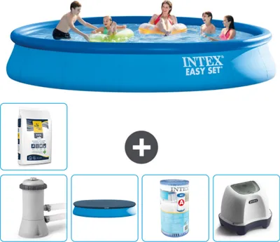 Produktbild von Intex runder aufblasbarer Easy Set-Schwimmpool – 457 x 84 cm – Blau – inklusive Pumpe Abdeckung - Filter - Salzwassersystem - Poolsalz