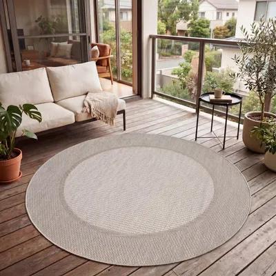 Produktbild von Paco Home Outdoor Teppich Flachgewebe modern Boho Ethno wetterfest Außenbereich 120 cm rund