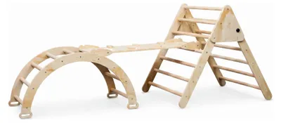 Immagine prodotto di Buxibo XXL Struttura di arrampicata - Triangolo pieghevole + arco di arrampicata + scivolo - Parco giochi montessoriano in legno - Natura - 210x83x81cm