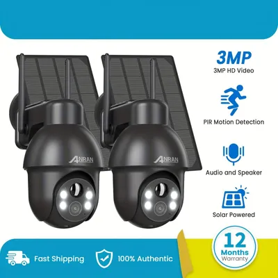 Image de Caméra de surveillance - Caméra solaire - Caméra sans fil - Caméra d'extérieur - Caméra IP - Lot de 2 - Rotation panoramique et inclinaison à 360°