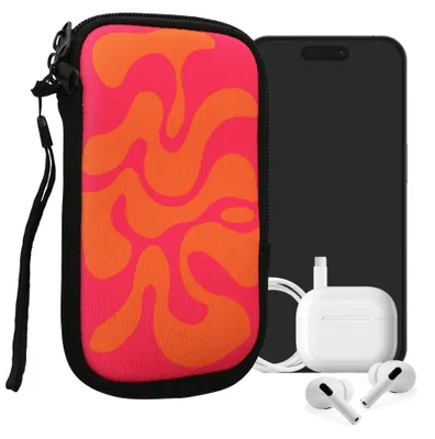 Produktbild von kwmobile Handytasche für Smartphones L - 6,5" - Neopren Handy Tasche Hülle Cover Case Schutzhülle - Abstrakte Welle Pink Orange - 16,5 x 8,9 cm