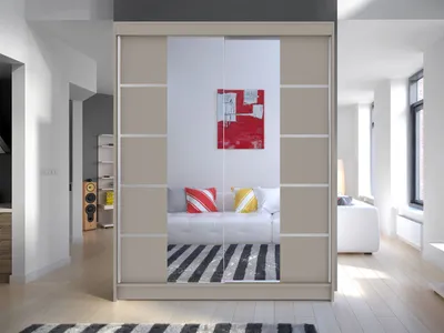Obrázek produktu pro Zrcadlová šatní skříň 150 cm s posuvnými dveřmi PIRITU 5 - kašmír