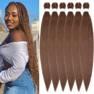 Immagine prodotto di Estensioni per capelli Flechthaar, pre-allungate, lunghezza 66 cm (26 pollici), colore marrone, confezione da 6 pezzi, fibra sintetica per l'applicazione a trecce