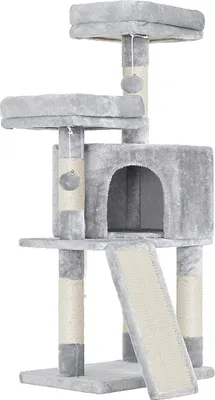 Produktbild von FEANDREA Kratzbaum klein, Katzenbaum mit Kratzbrett, 115 cm, hellgrau, Plüsch