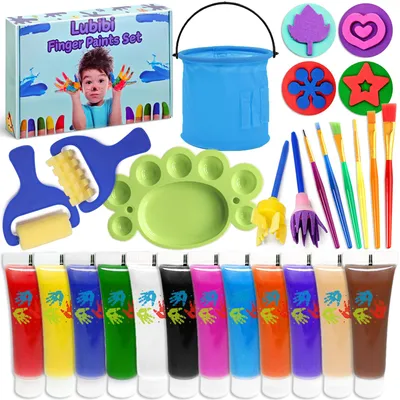 Imagen del producto de Set de pinturas para dedos, 12 colores no tóxicos y lavables, de 100 ml, para niños
