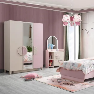 Produktbild von Kinderzimmer Set Mehrfarbig -Qualität Komplett Kleiderschrank Kommode Rosa