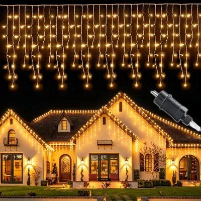 Eisregen-Lichterkette 10 m, 400 LEDs, warmweiß, Timer, 8 Modi