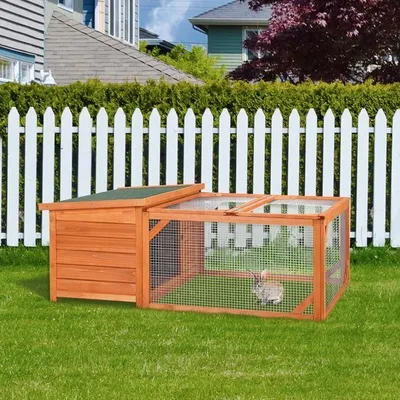 Image de Pawhut PawHut Clapier pour petits animaux avec toit ouvrant en asphalte D51-181