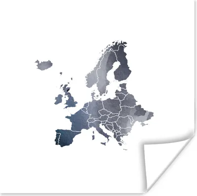 Produktbild von MuchoWow® Poster Europa - Karte - Aquarell - Grau 30x30 cm - Wandposter - Printing