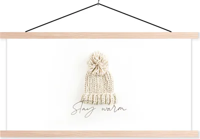 Produktbild von MuchoWow® Textilposter Mütze - Winter - Zitat 60x30 cm mit holzfarbenen Rahmen - Dekoration