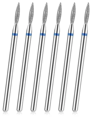 Immagine prodotto di Set di punte per la rimozione delle cuticole, 6 pezzi, a forma di fiamma, in metallo duro con diamanti, 3/32 di pollice, con custodia
