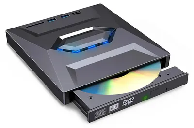 Produktbild von Externer CD-DVD-Brenner mit USB-A und USB-C, USB-Hub und SD-Kartenleser, kompakt und tragbar