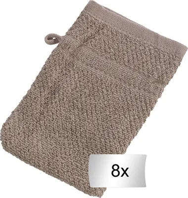 Produktbild von Waschhandschuhe - 16 x 21 cm - Braun - Baumwolle - Popcorn Design - 8er Set