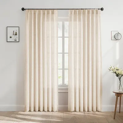 Produktbild von 2er Set Vorhänge Leinenoptik Halbtransparent Vorhang Lichtdurchlässig Voile Gardinen für Schlafzimmer Wohnzimmer, Khaki, B102xH213cm