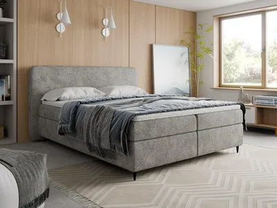 Produktbild von Boxspringbett 180x200 BOHO II Bouclé Grau inkl. Topper, 2 Matratzen & 2 Bettkästen | Hotelbett Polsterbett