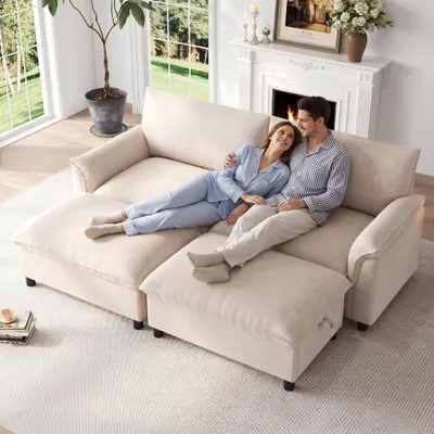 Immagine prodotto di Divano Merax Cloud a 4 posti, divano angolare modulare con funzione letto, 2 pouf contenitori, divano in ciniglia, divano da salotto grande con seduta profonda, divano, nero