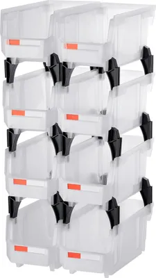 Productafbeelding van Stapelbare opbergbakken van plastic, 27,6 x 14 x 13 cm (8 stuks), plastic containers voor het organiseren en opbergen, geschikt voor kledingkasten, garages, kleine onderdelen, kantoorbenodigdheden en andere accessoires, transparant