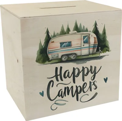 Produktbild von Happy Campers Wohnwagen Spardose aus Holz