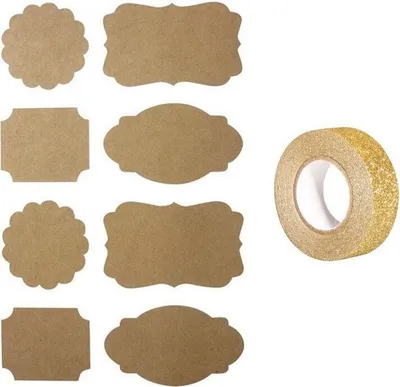 Zdjęcie produktu dla 32 naklejki Kraft Barocks + złota brokatowa wstążka 5 m