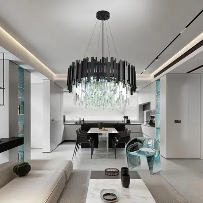 Produktbild von RRBEST Modern Kronleuchter Kristall Leuchte,Kristall Deckenleuchte Schwarz für Esszimmer, Küche, Wohnzimmer, Schlafzimmer, Flur, Café,Bar9xE14 Lichter