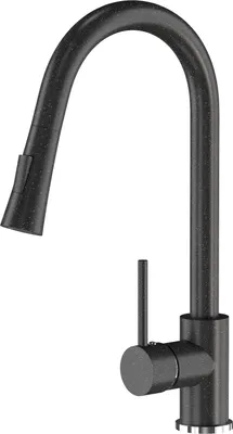 A black kitchen faucet with a pull-out spray.