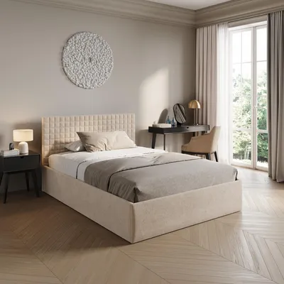 Produktbild von Home Collective Polsterbett 140x200 cm Doppelbett Bett mit verstellbarem Lattenrost & Stauraum | VARDO-Stoff Beige