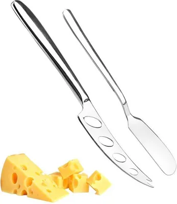 Productafbeelding van Ibenzoa® 2-delige kaasmes-set – roestvrij staal, geschikt voor zowel zachte als harde kazen en boter, ergonomische handgrepen, vaatwasmachinebestendig
